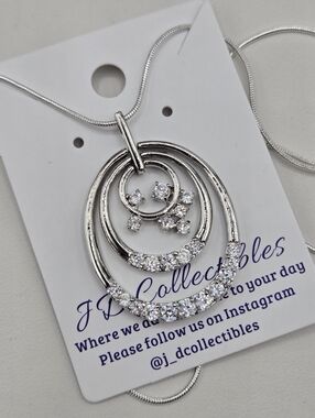 Swarovski Crystal Elements Silver Statement Necklace Clear Triple Hoops 20 inch